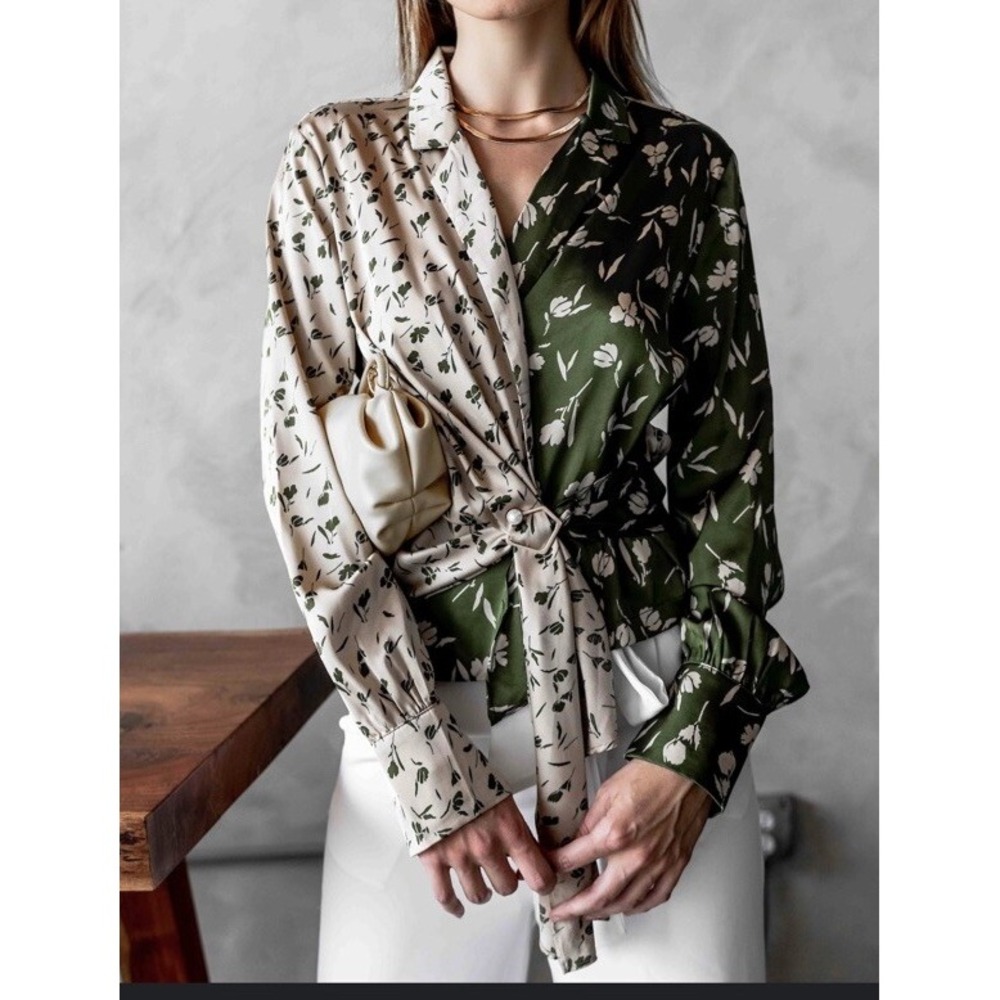 Hope Horizon Women Eucla Wrap Satin Top Size S Green And Beige